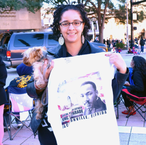 Rosa Fontez enjoys the parade with her pooch.