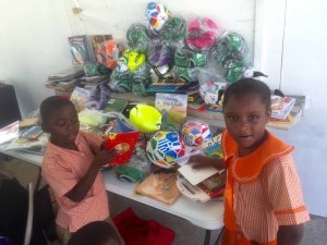 Students admiring gifts.