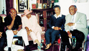 Shown sharing his insights and rich history is Dr. Wendell Holmes (right) as (L-R) Barney Spann, Dr. Evelyn Young and his wife Jacquelyne listen in.
